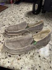 Sanuk Beige/Gray Canvas Slip On Loafer Comfort Casual Shoes Men's Size 10