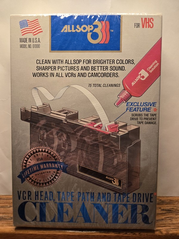 ALLSOP 3 VCR VHS Head Tape Path & Drive Cleaner & Solution Kit NEW SEALED