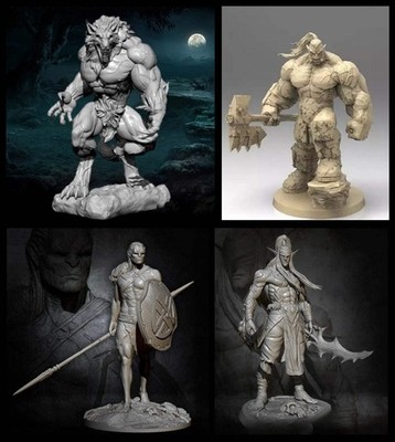 1/24 4pcs Big Set Model Kit Orc Werewolf Elf Fantasy Universe Fantasy Unpainted