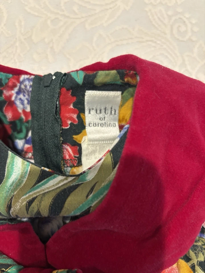 Ruth of Carolina Girls 4 Red Plaid Bow Collar Dress Vintage 80s Holiday Cottage - Image 3 of 4