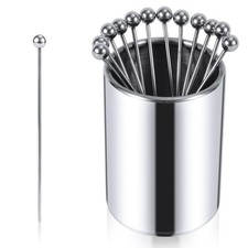 12pcs 10.7cm Metal Cocktail Picks with Holder Storage Bucket, Stainless...