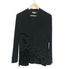Chicos Velvet Burnout Scroll Knit Jacket Cardigan Small Whimsigoth Artsy Formal