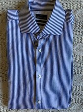 Next Signature size 15 1/2 Blue grey white checked button up shirt collar long s