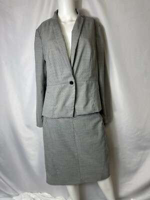 VINTAGE WORTHINGTON BRAND SIZE 14 SKIRT SUIT GRAY W BLACK ACCENT