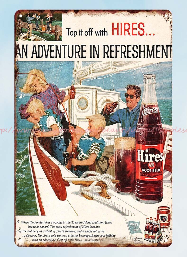 soda fountains ROOT BEER 1959 family sailing bottle tin sign metal baseball
