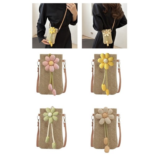 Women Straw Shoulder Bag Handwoven Beach Bag Handbag and Purse Crossbody Bag - Picture 2 of 12