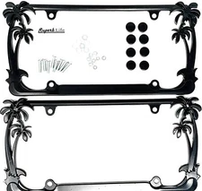 Tropical Palm Tree License Plate Frame (2 Frames) with Caps - Black