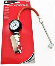 ATE PRO 220PSI DUAL HEAD TIRE CHUCK INFLATOR AIR PRESSURE DIAL GAUGE HOSE #12069