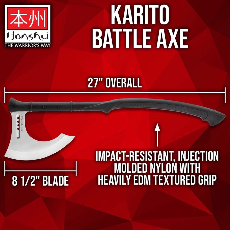 HONSHU Karito Battle Axe with Leather Sheath, Stainless Steel Blade, Length 27" - Image 2 of 4