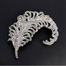 Feather AB White Austrian Rhinestone Crystal Brooch Bridal Prom Pageant Party B6