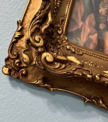 Antiker geschichteter Bilderrahmen Gold vergoldet verziert großer Gemälde 17” x 14” mit Druck - Bild 5 von 23