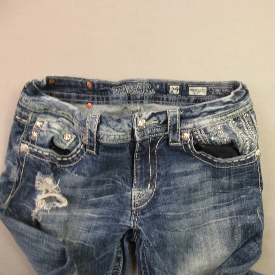 Pantalones de mezclilla Miss Me para mujer 29 bolsillos regulares azul ajustados corte bota Foto 3 de 4