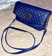 NINE WEST Fold Over Clutch Bag Purse W Removable Crossbody Strap & Wristlet Blue