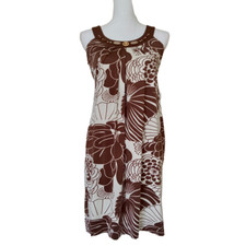 VTG 1990s Jonathan Martin Bodycon Dress Sz 6P Brown Floral Embellished Neckline