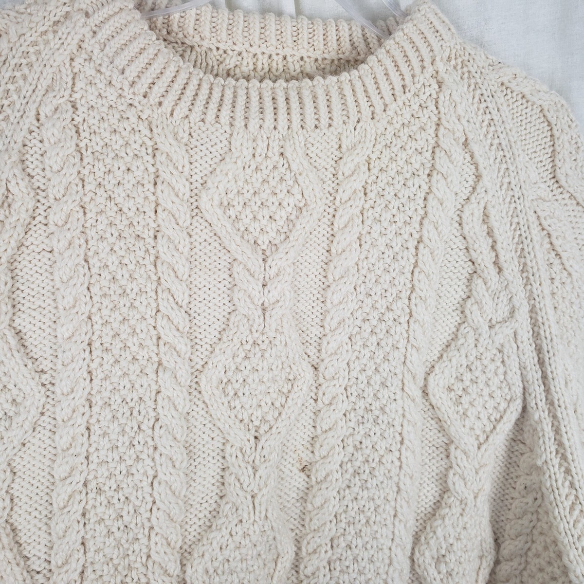 Vintage Handmade 90s Fisherman Cable Knit Wool Aran Sweater Mens 