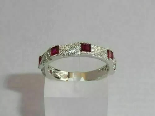 2Ct Princess Lab-Created Ruby Women Eternity Wedding Ring 14K White Gold Plated - Picture 3 of 9