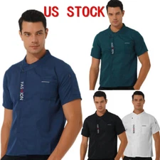 Mens Chef Jacket Coat Kitchen Restaurant Cooker Short Sleeve Workwear Uniform