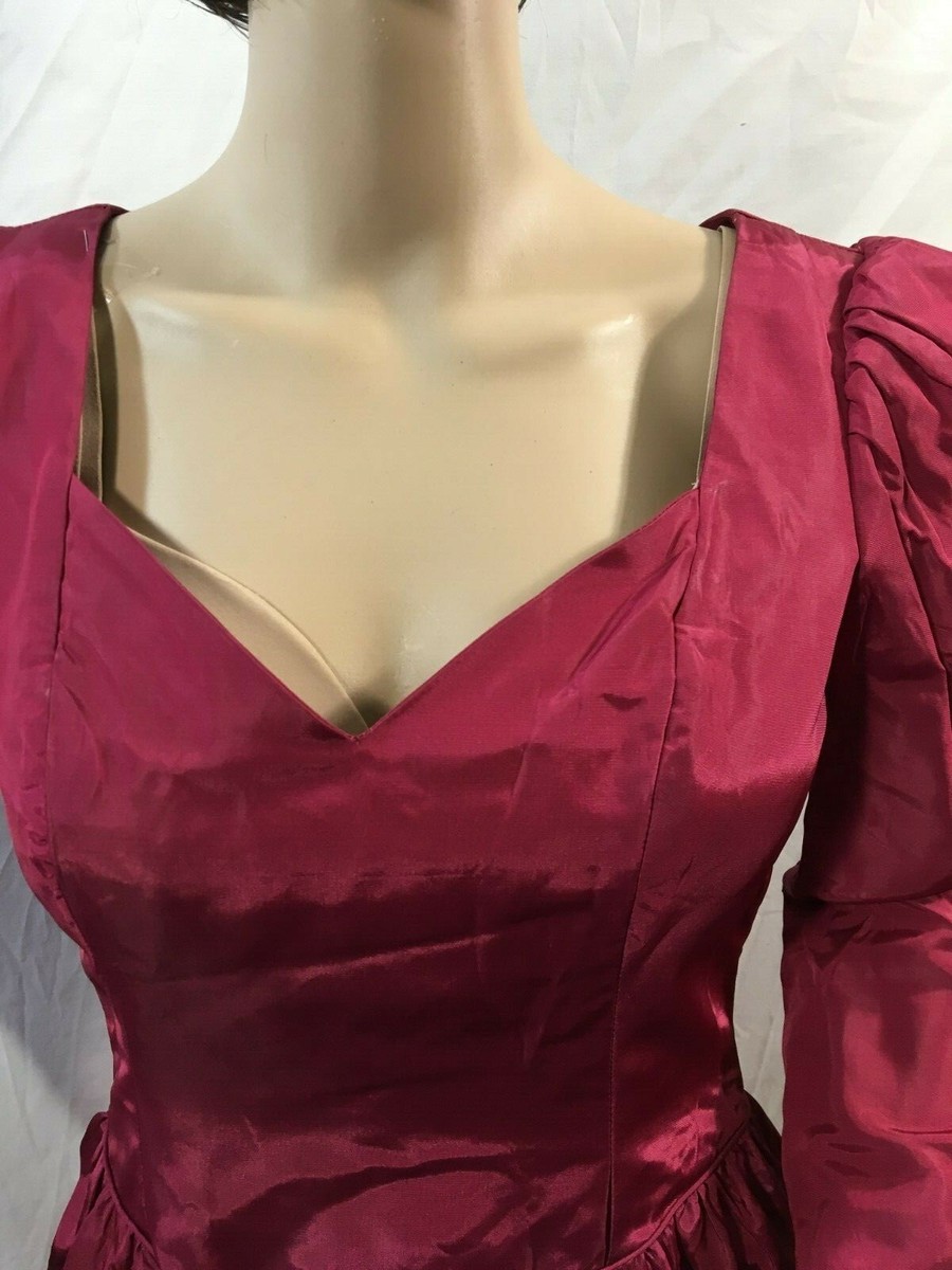 Unbranded Vintage 80s Red Satin Long Sleeve Prom Party Formal Dress | eBay
