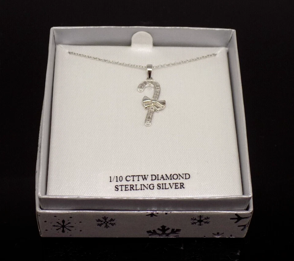  Macy's Diamond Pendant Necklace Candy Cane Christmas 925 Sterling Silver 18"    - Image 3 of 4