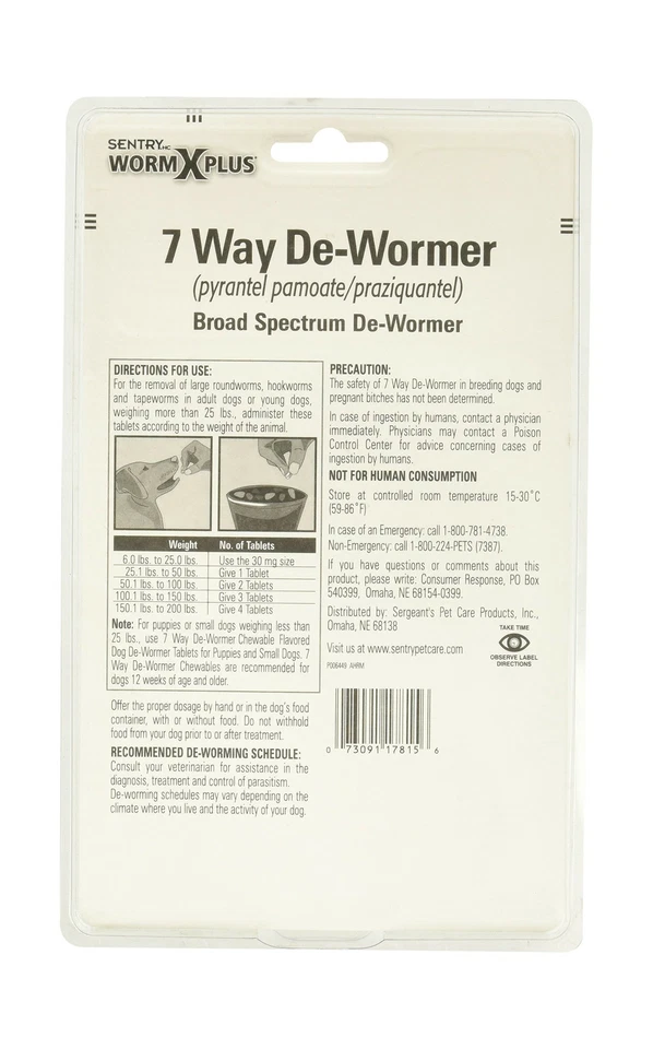 SENTRY Worm X Plus 7 Way DeWormer perros grandes 6 unidades tratamiento y control seguro Foto 2 de 2
