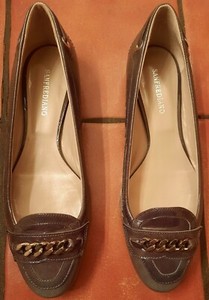SAN FREDIANO FLAT SHOES GLASS SMOKE GREY SIZE 38/US 8 -PATENT LEATHER WITH CHAIN