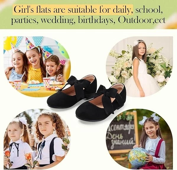 Kids Little Girls Mary Jane Flats Soft Round Toe Dress Shoes with Satin Bowknot - Image 3 of 4