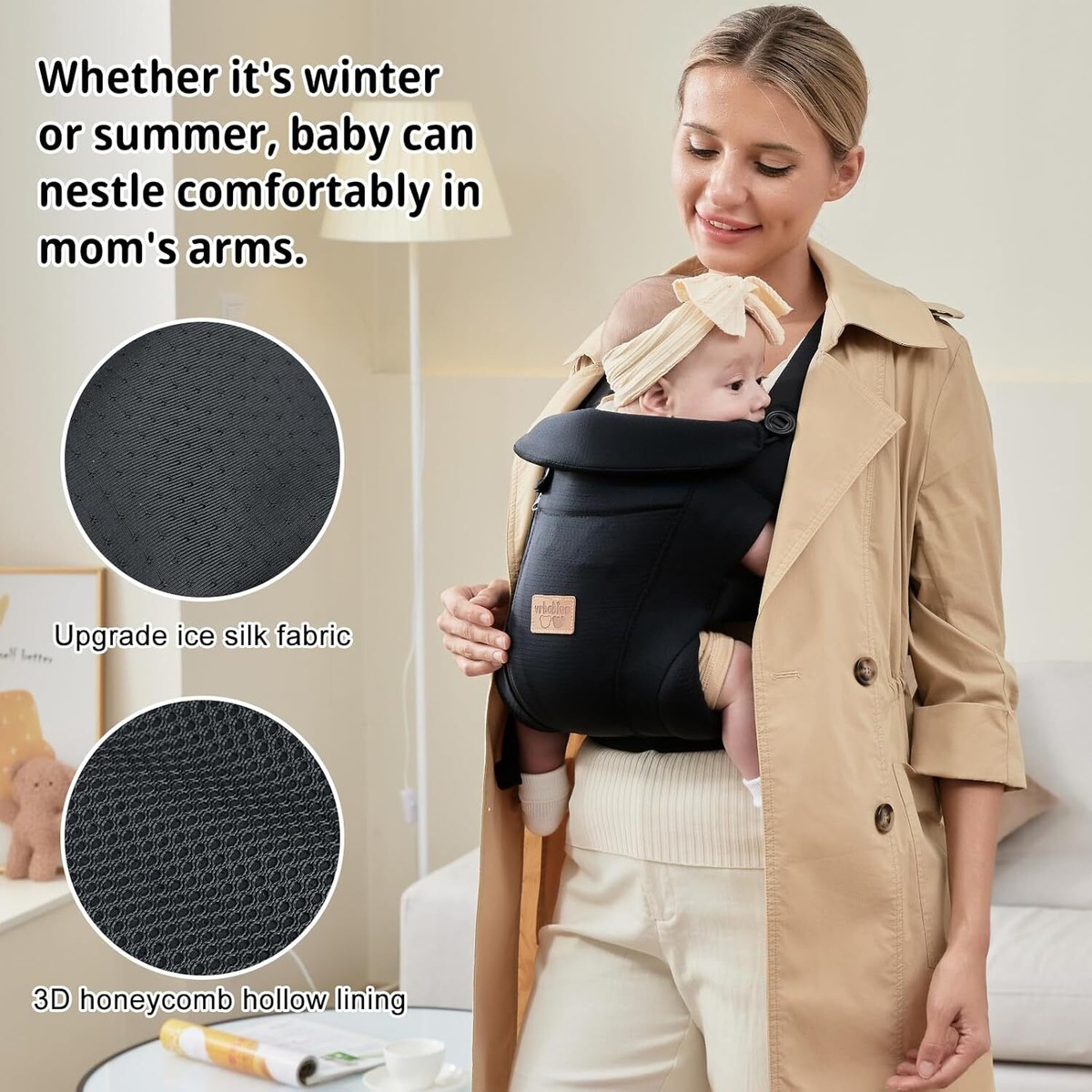 CozyOne Ergonomische Babytrage – Für 0–36 Monate, Bis 44 Pfund, Mit Rückenstütze & Taschen