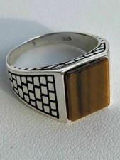 Mens Real Solid 925 Sterling Silver Tiger Eye...