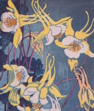Columbines by Mabel Royds – 1935 Woodcut Floral Print – Archival Quality Art