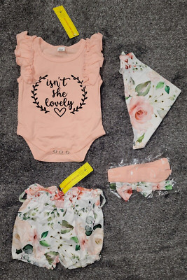 NEW Shein Baby isn't she lovely Bodysuit Paper Bag Shorts w Accesories Sz 0-3 M