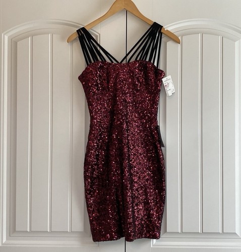 Dress the Population NWT Women's Mini Red Sequin Dress Size S Strappy