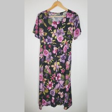 ERIKA Green Floral Midi Dress Fit Flare Size PM Tie Back Quilted Summer Tropical