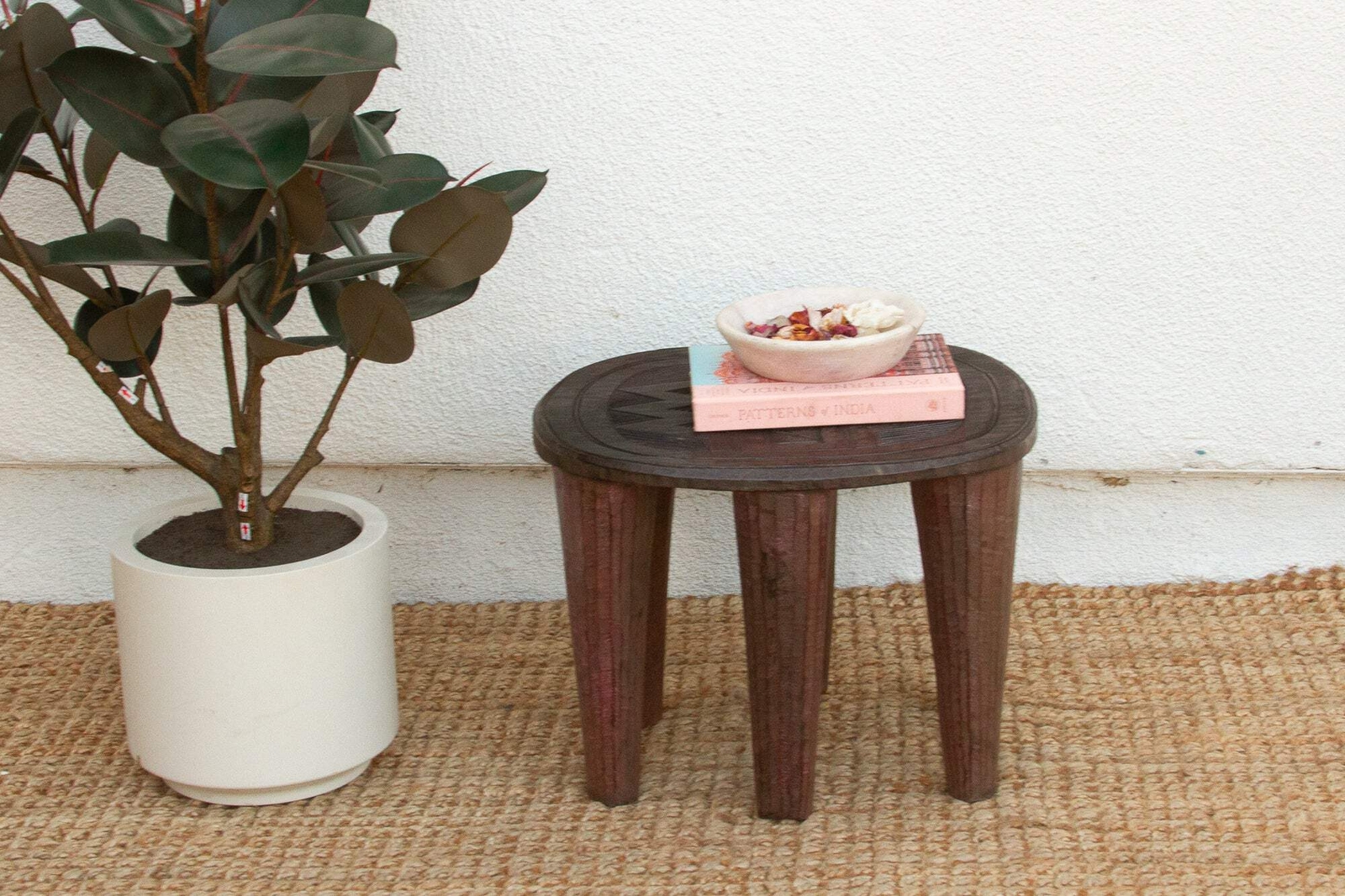 Rustic Carved Cabin Round Small Table