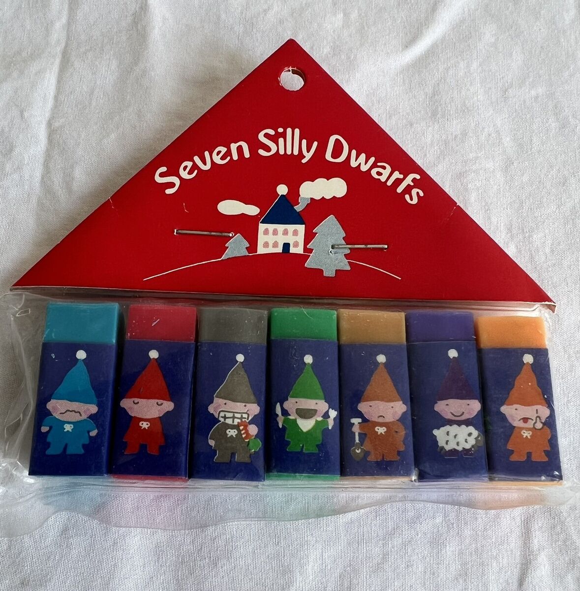 Vintage Sanrio Seven Silly Dwarfs Miniature Erasers Japan Vintage Sanrio Seven Silly Dwarfs Miniature Erasers Japan