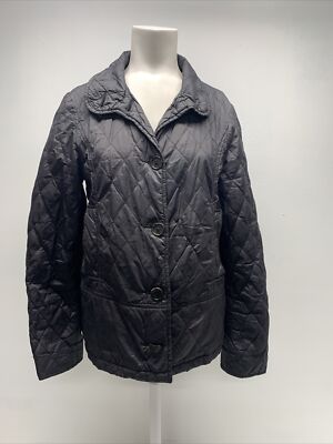 Barbour Jacket Matt Flyweight Quilted Coat Button Down Pockets Black US Size 6