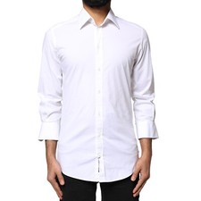 DOLCE & GABBANA Shirt White GOLD Cotton Long Sleeves Men Dress 38/US15/XS 420usd