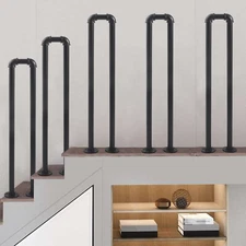 Retro Matte Black Stair Handrail Safety Non-Slip U-Shaped Support Railing