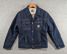 Carhartt Vintage Women's Blue Denim Jean Sherpa Lined Western Trucker Jacket M