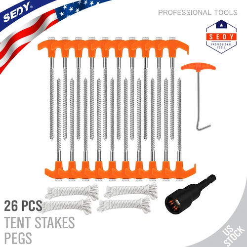 26pc TWISTED Tent Stakes Camping Outdoor Pegs Steel Heavy Duty Metal Nail