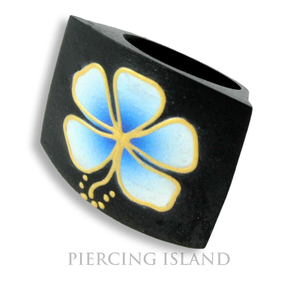 Edler Hibiscus Ring Holz Wood Natur Schmuck Blau AR126b - Bild 1 von 1