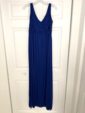 David's Bridal Bridesmaid's Dress - Long Mesh With Cowl Cobalt Blue Size 8