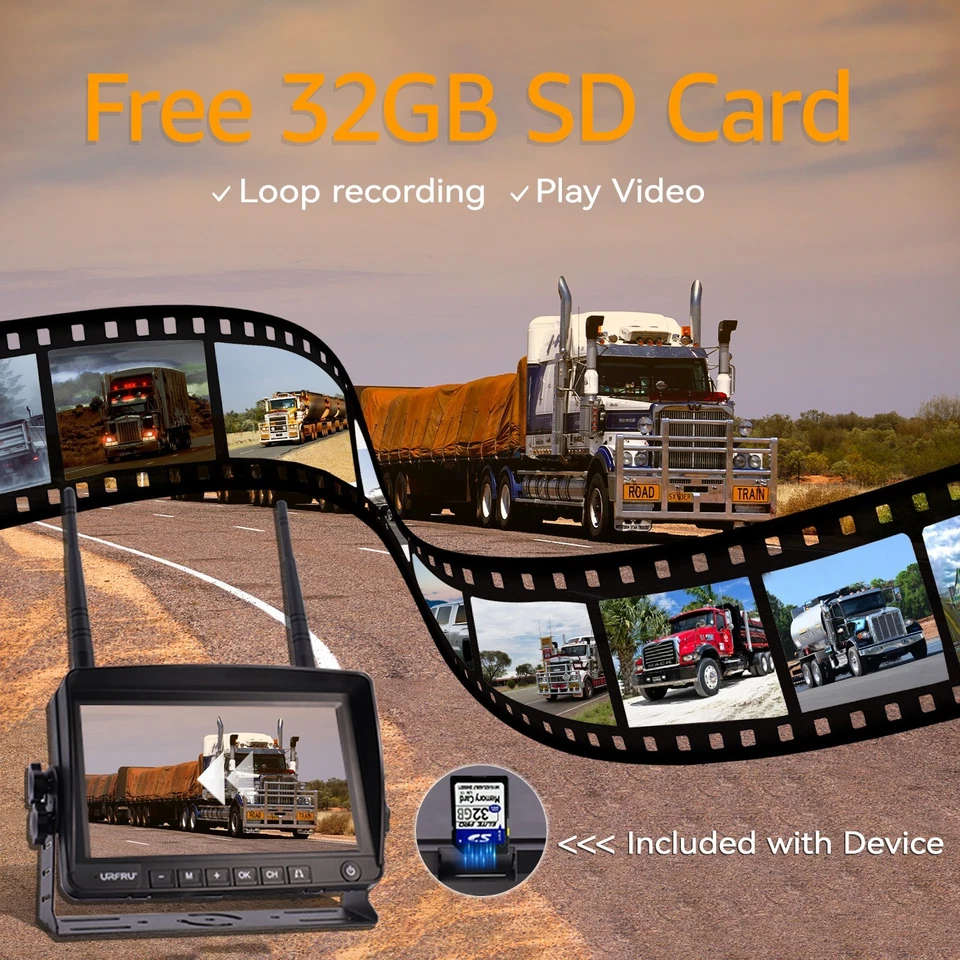 URFRU 2 Cams Wireless Backup Cameras 7" HD IP69 INV for Car RV Truck Pickup SUV - Image 4 of 4