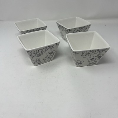 Ciroa Simple Serve Square 4 Mini Bowl Set Black White Floral