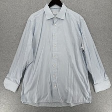 Eton Dress Shirt Mens 18 46 Blue White Striped Contemporary Fine Oxford Cotton