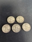 1941-1944 Walking Liberty Half Dollar, 90% Silver, Lot of 5 Circulated Condition