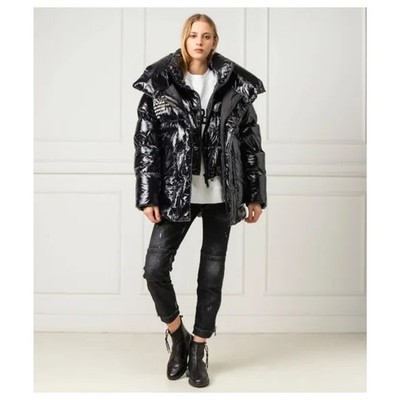 Dsquared2 logo quilted shiny nylon goose down puffer jacket IT42/US6 oversized