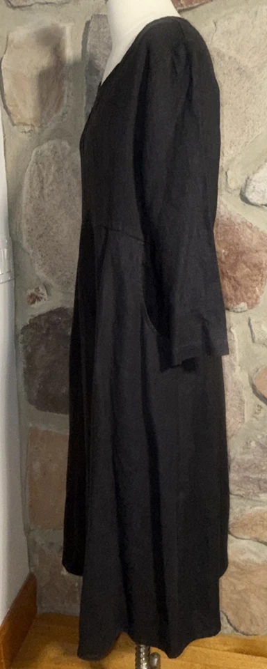 Vestido de lino FLAX negro dos bolsillos maxi talla mediana M Foto 2 de 4