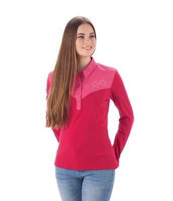 STONEDEEK Damen Langarm Blusenshirt M Kirsche Rot Pink Neuwertig Shirt