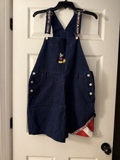 Vintage Mickey Unlimited Overalls Shorts Womens M Disney Pockets 90s Navy Denim