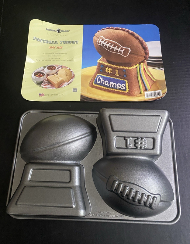 Nordic Ware Football Trophy Cake Pan Cast Aluminum Non-Stick 9 Cup Gray